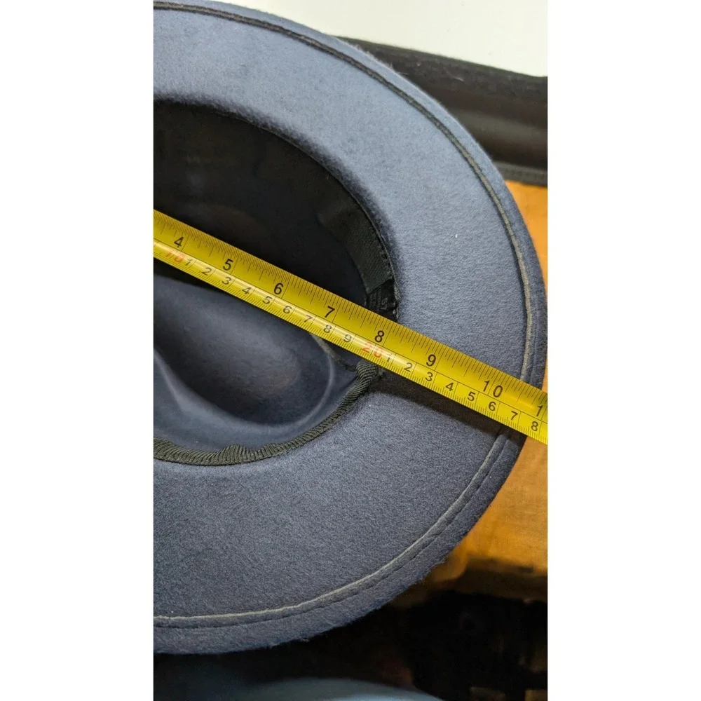 Navy Wide Brim Fedora Hat Size 57 (Medium) Polyester Classic Minimalist Style